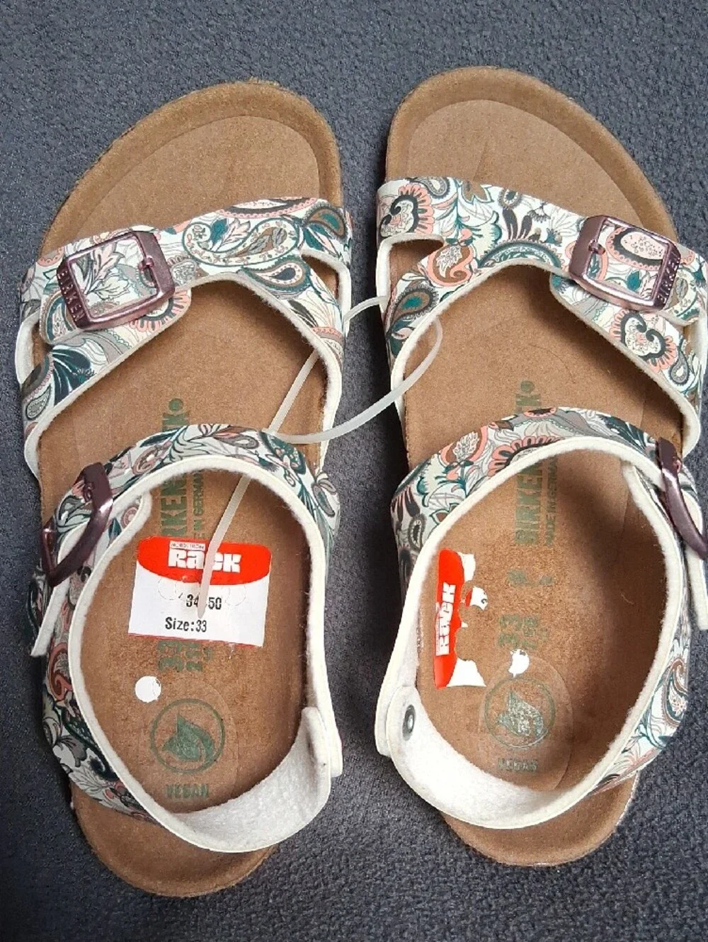 Birkenstock Paisley Double Buckle Sandals - Cream & Teal Size 33 Girl/ 21 Cm